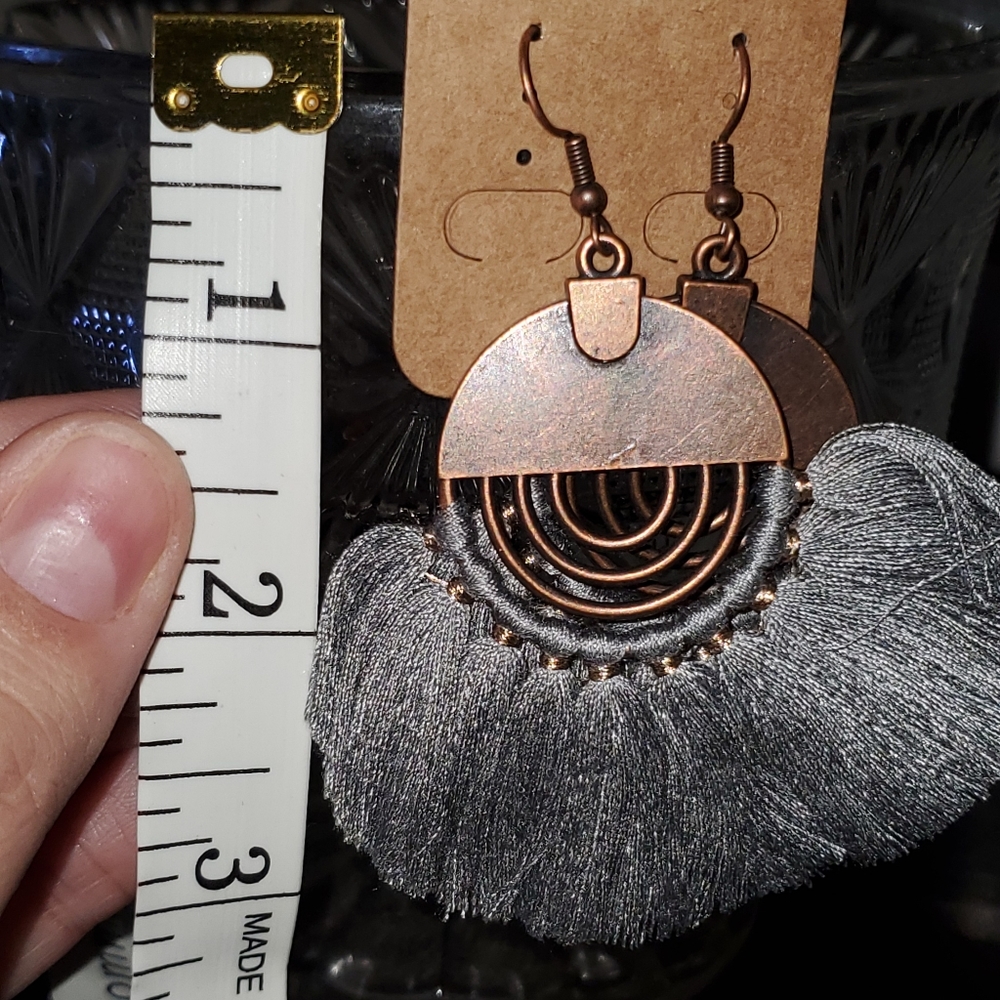 Gray threaded bohemian dangle earrings